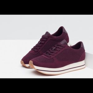 Zara basics red vintage style felted platform sneakers